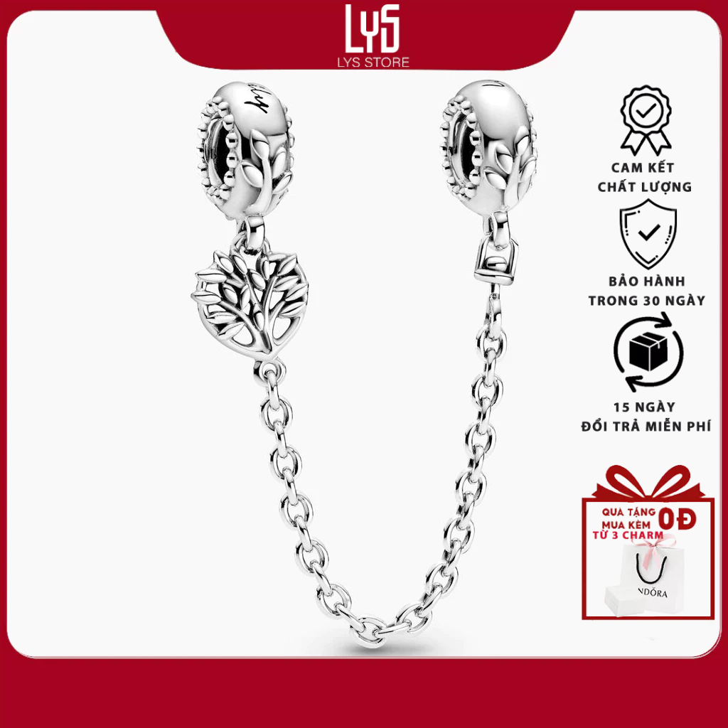 Charm bạc Heart Family Tree Safety Chain Charm 1165 - Bạc S925