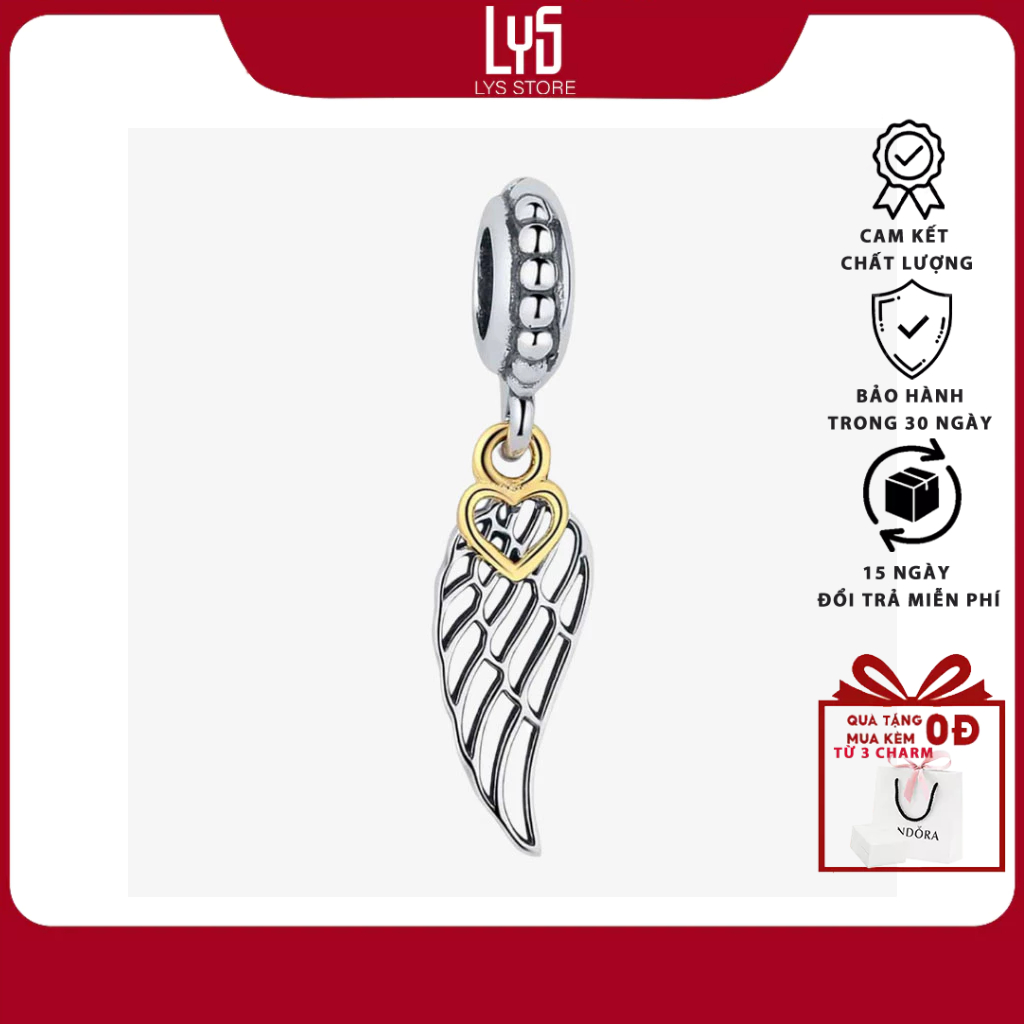 Charm Bạc  Angel Wing & Heart Dangle Cánh Thiên Thần 1476 - Charm Bạc S925
