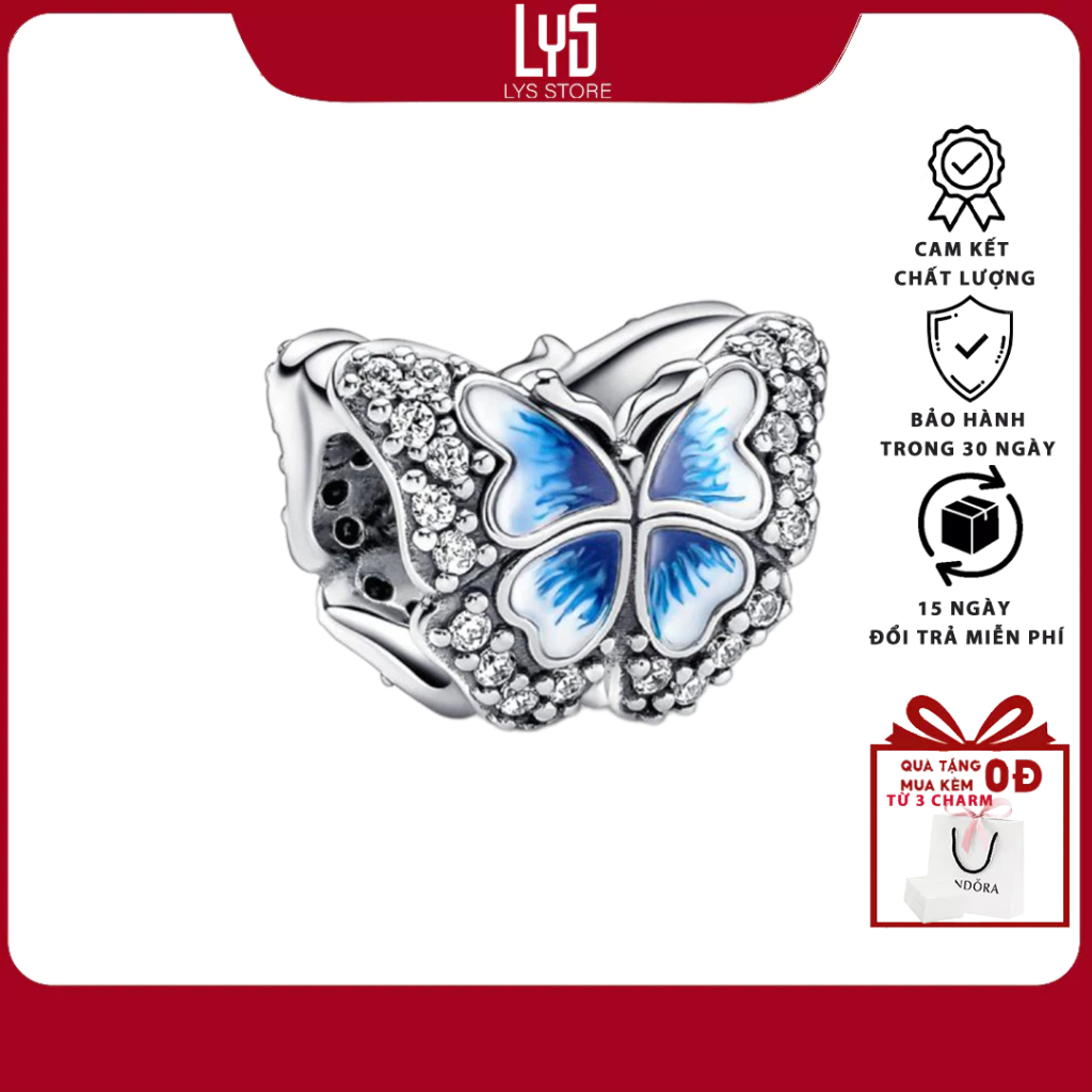 Charm Bạc Lys Blue Butterfly Sparkling Đá Xanh 1220 - Charm Bạc S925 cao cấp