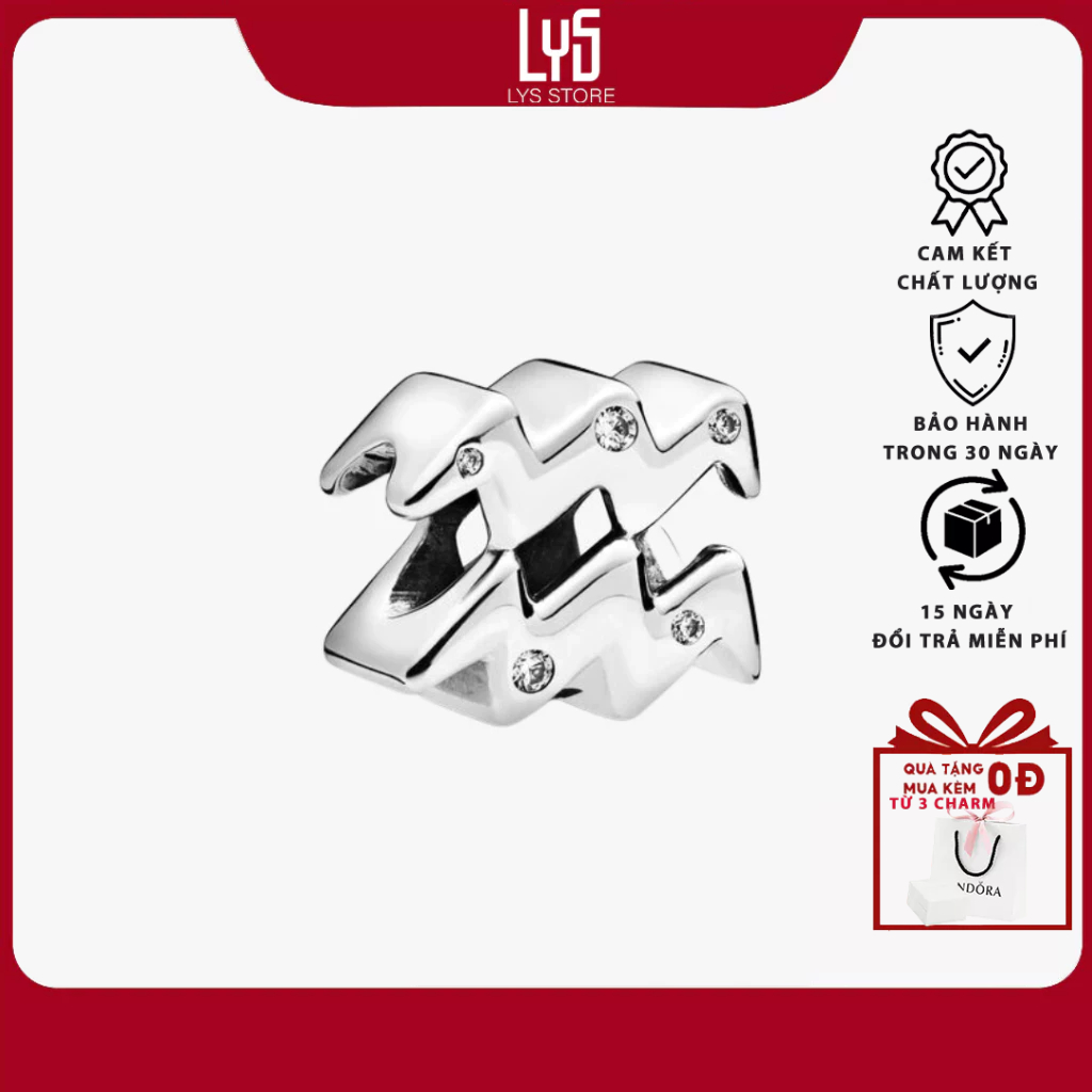 Charm Bạc Lys Sparkling Aquarius Zodiac Cung Hoàng Đạo Bảo Bình 1493 - Charm Bạc S925 cao cấp