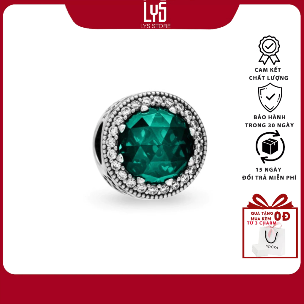 Charm bạc s925 đá xanh Green Heart Charm 1348
