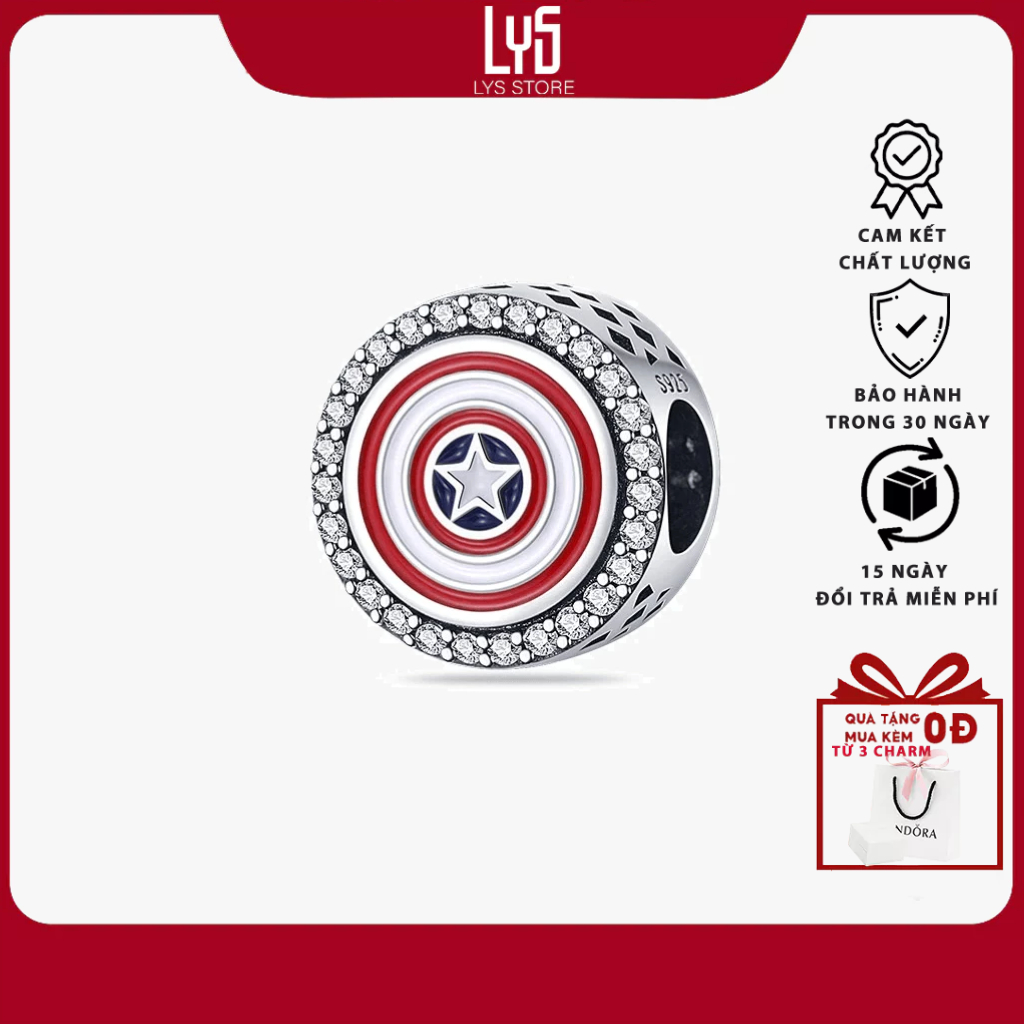 Charm Bạc S925 - Charm Họa tiết Khiên Caption Marvel 1380