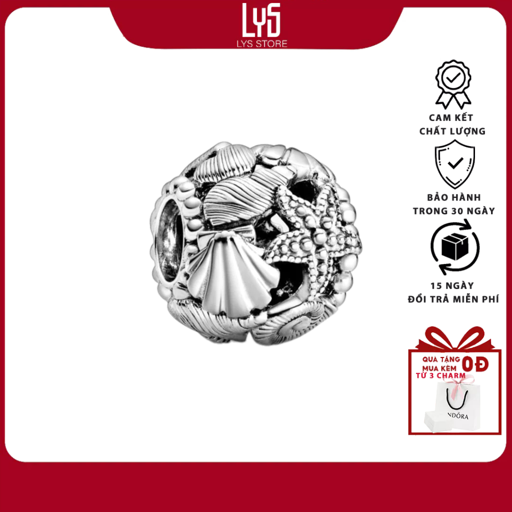 Charm Bạc Lys Moments khắc hình vỏ sò và sao biển 1330 - Charm Bạc S925 cao cấp