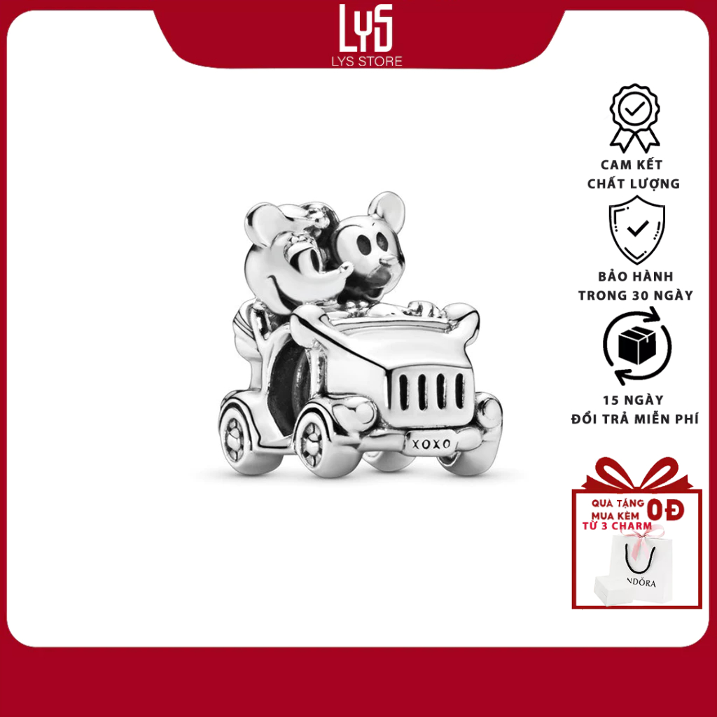 Charm Bạc Lys Disney Mickey & Minnie Vintage Car xe chuột  Mickey 1350 - Charm Bạc S925 cao cấp