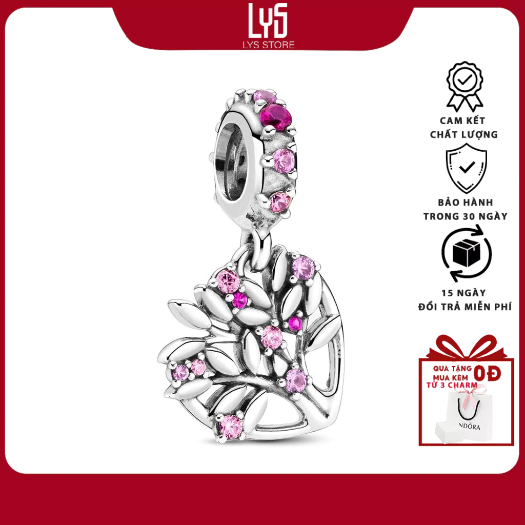 Charm Bạc Lys cây gia đình Pink Heart Family Tree Dangle 1294 - Charm Bạc S925 cao cấp