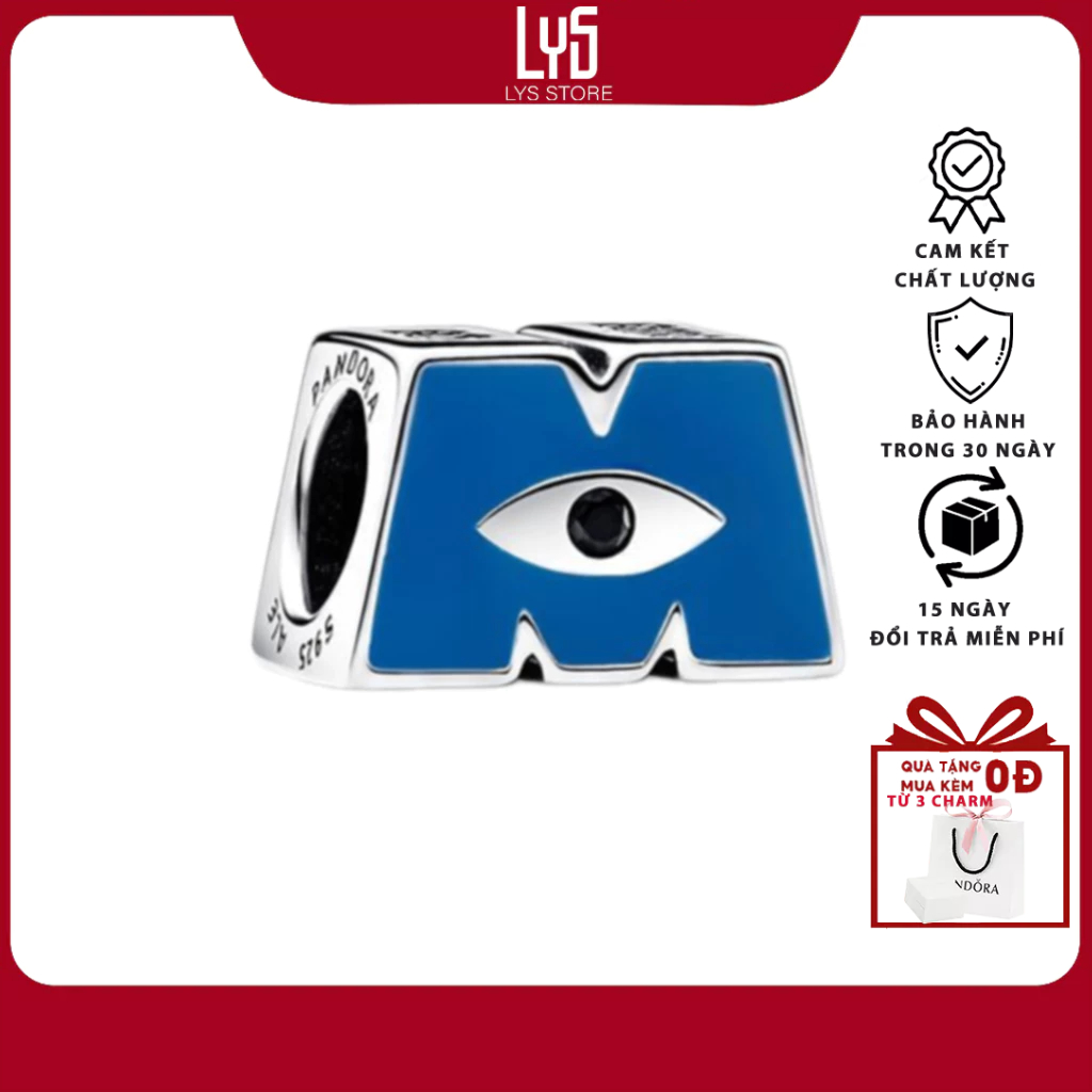 Charm Bạc Lys Pixar Monster Inc. Logo M Quái vật Pixar 1509 - Charm Bạc S925 cao cấp