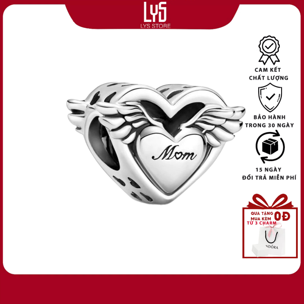 Charm Bạc Lys Moments hình đôi cánh trái tim khắc chữ "My Angle" 1331 - Charm Bạc S925 cao cấp