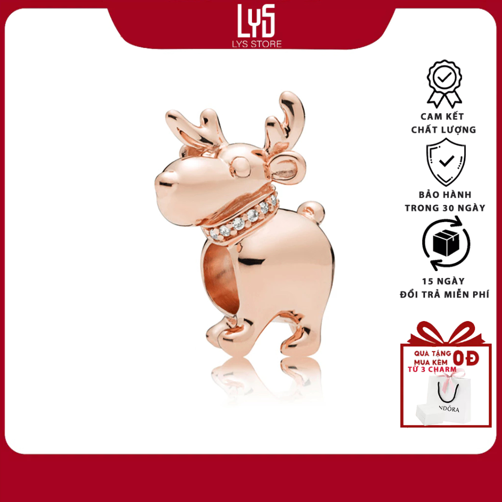 Charm bạc Tuần Lộc Hồng Vàng Vui Vẻ 1573