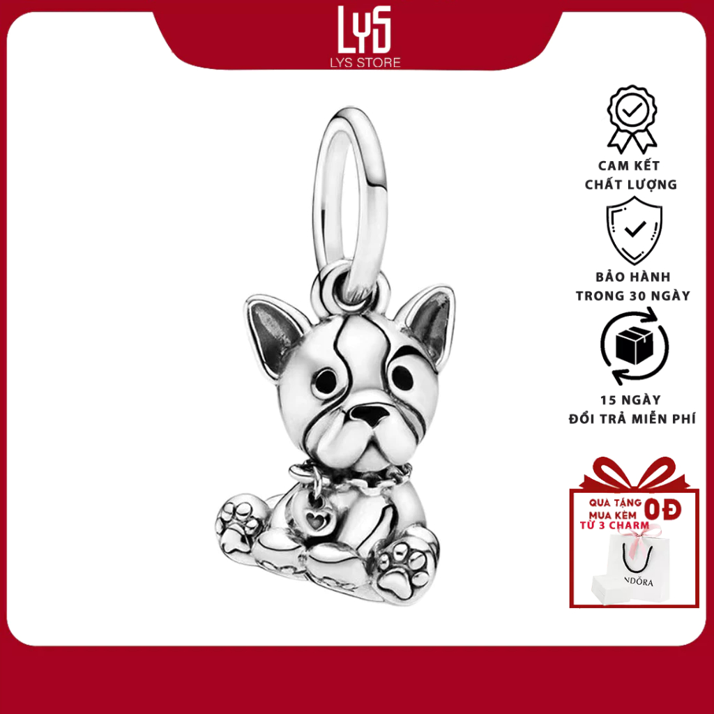 Charm Bạc Lys Bulldog Puppy Dog Dangle Chó Bulldog 1482 - Bạc S925