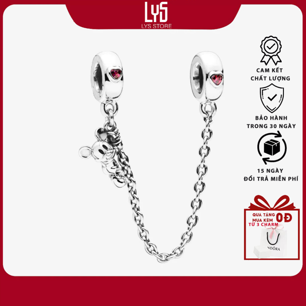 Charm Bạc Dây Bảo Vệ Có Chuột Mickey Climbing Mickey Safety Chain 1560
