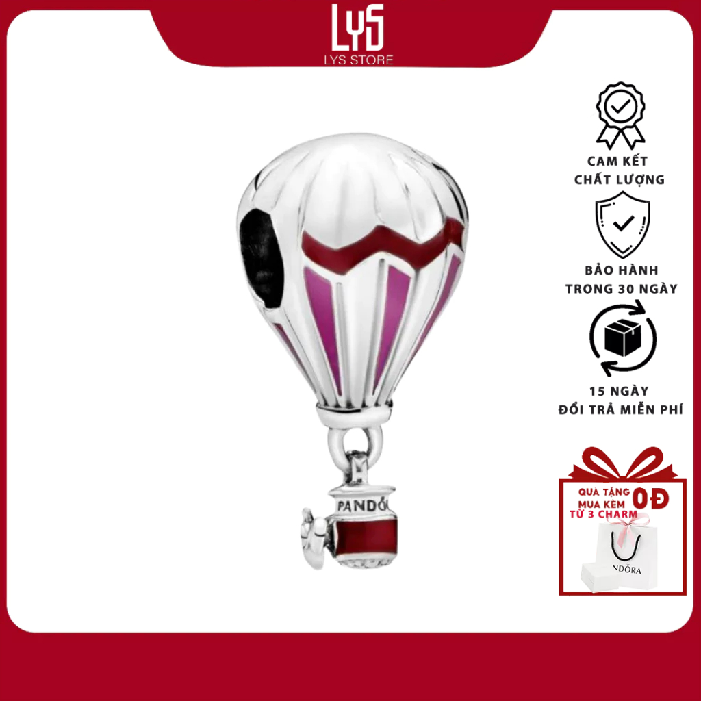 Charm bạc S925 Khinh khí cầu đỏ Red Hot Air Balloon Travel 1592