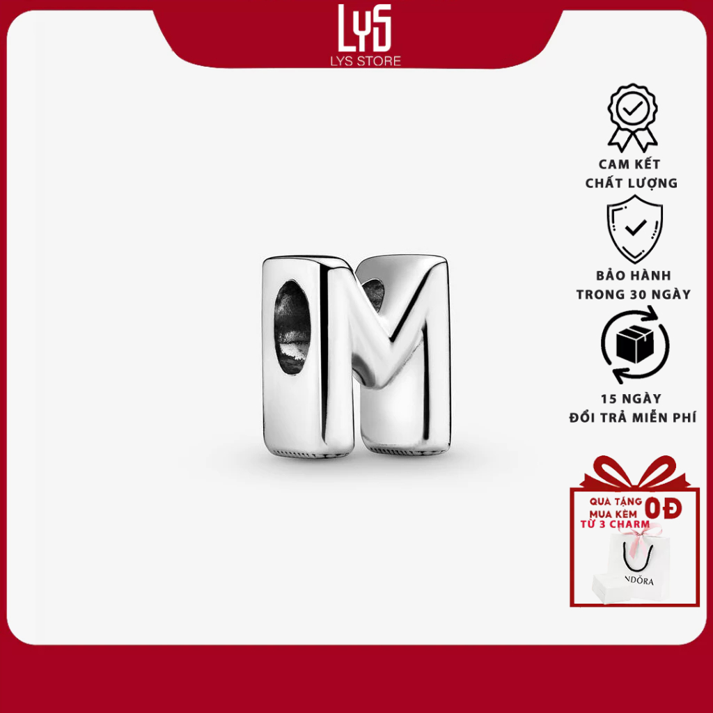 Charm bạc S925 hình chữ M-1305
