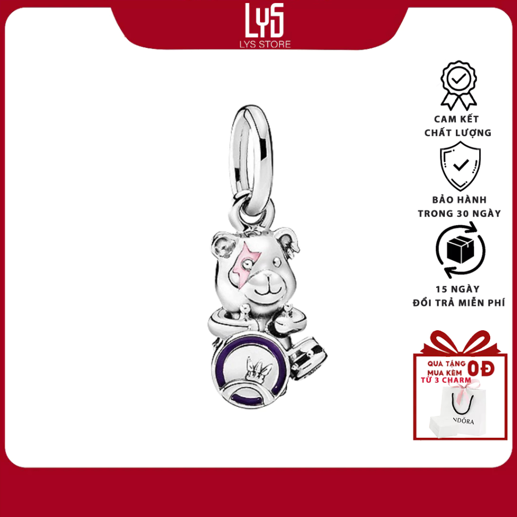 Charm bạc S925 Gấu chơi nhạc Theodore Bear Punk Band 1601