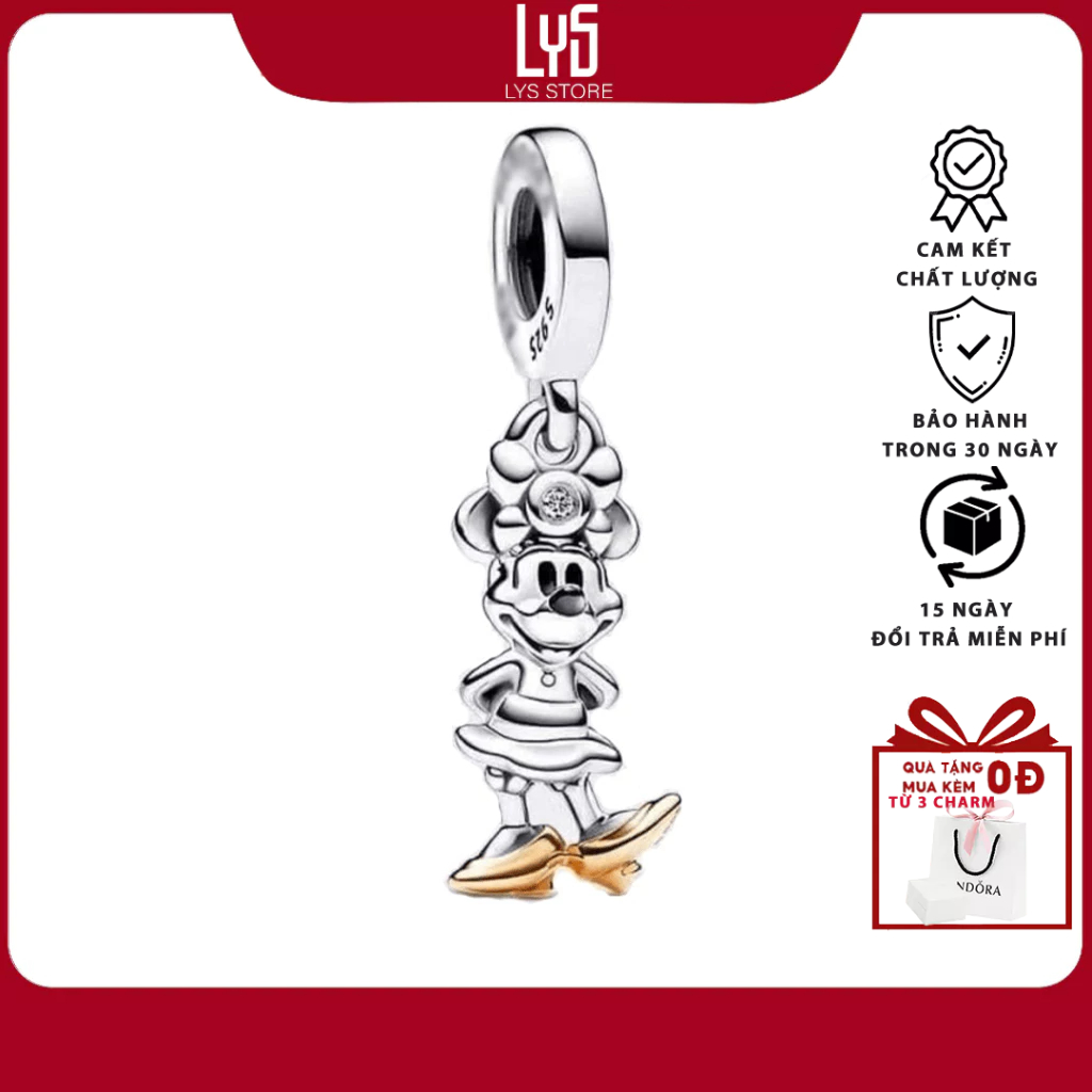 Charm Disney 100th Anniversary Minnie Mouse Lab-grown Diamond chuẩn bạc s925 1666