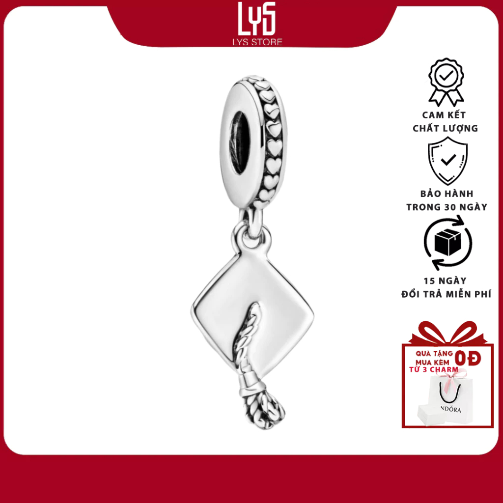 Charm Bạc Lys Graduation Hình Mũ Tốt Nghiệp 1513 - Charm Bạc S925 cao cấp
