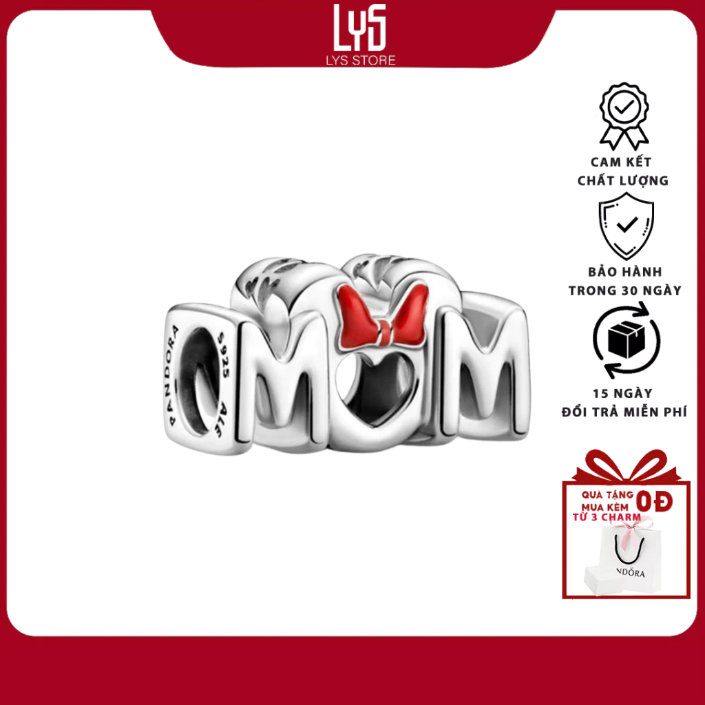 Charm bạc S925 Kỹ tự chữ Mẹ Minnie Mouse Bow & Mum 1608