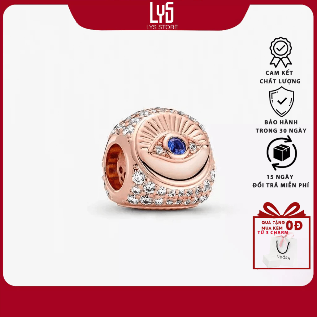 Charm Bạc Moments Mạ Vàng Hồng Hình Con Mắt, Bàn Tay Hamsa Và Lông Vũ 1621