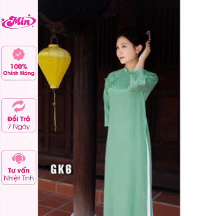 Áo dài gấm blue color ngọc dáng suông - Xưởng may Min