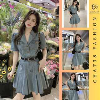 Váy bò nữ chữ A dáng ngắn , Váy jean denim dress xếp ly xòe chất mềm trẻ trung JU24033 Chat38