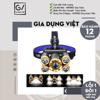 [Hàng Nội Địa] Đèn Pin Đội Đầu 5 Bóng Led Siêu Sáng Tích Điện Tặng Kèm Pin Và Sạc - Bảo Hành 12 Tháng