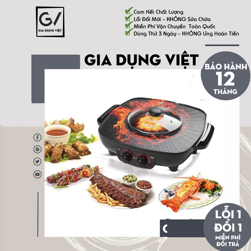[Hàng Loại 1] Nổi Lẩu Nướng Đa Năng 2 trong 1 cao cấp, Bếp Lẩu Nướng Đa Năng 2 trong 1 chống dính - Bảo Hành 12 Tháng