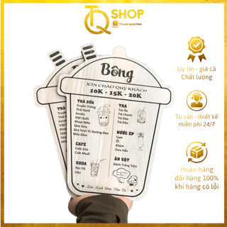 Menu Khắc Gỗ theo yêu cầu hình cốc trà sữa, gỗ dày chống ẩm chống xước màu sáng sang trong( giá tận xưởng) free thiết kế