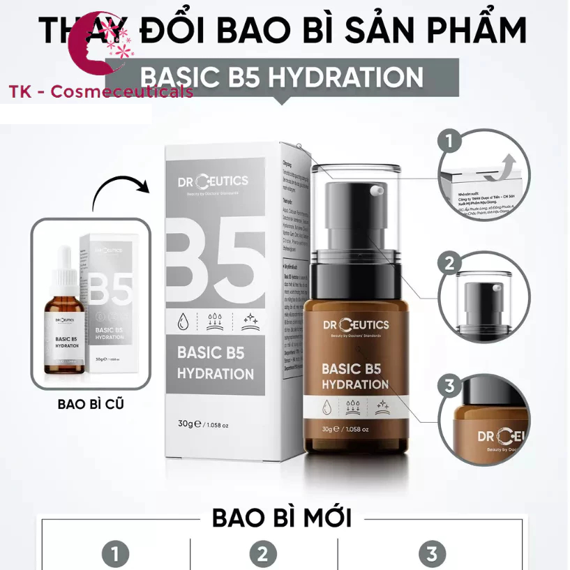 (CHÍNH HÃNG) Serum B5 Basic Hydration 5% DrCeutics Cấp Ẩm Và Phục Hồi Da Cho Da Dầu Mụn - 30ml