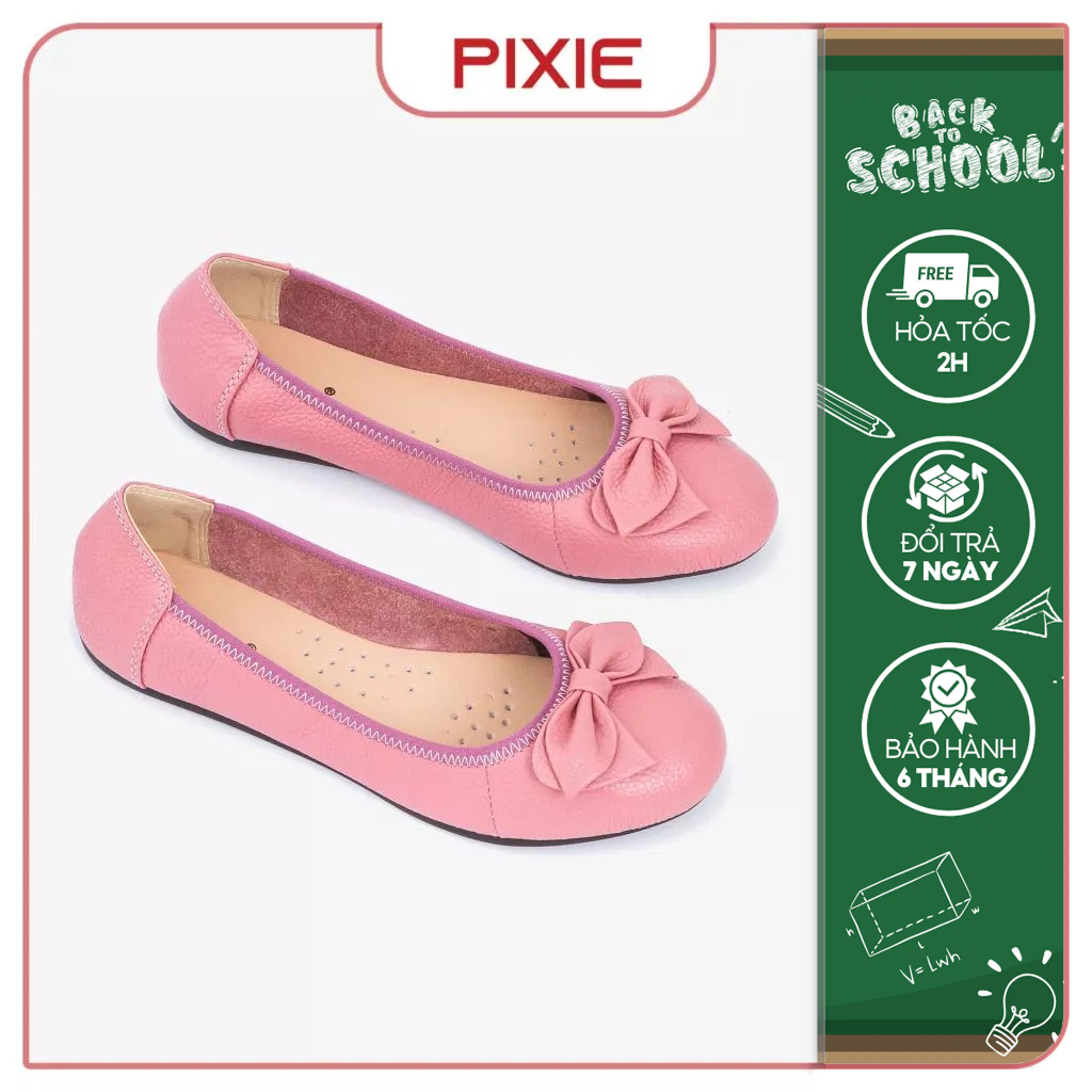 Giày Búp Bê Bệt Da Bò Thật Siêu Êm Gắn Nơ Pixie X424