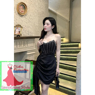 VÁY LỤA BODY VẠT ĐẮP RƠI DÀI ĐÍNH HẠT 100824