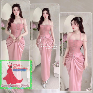 VÁY BÚT CHÌ 2 DÂY PHỐI VẠT XẾP LY THỤNG ĐÍNH HẠT 080824