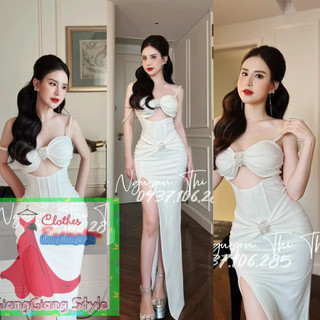 VÁY ĐI TIỆC BÚT CHÌ VẠT XẺ CAO CUT OUT PHIA TRƯỚC 090924