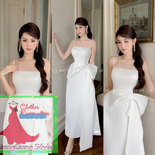 Váy TRẮNG ôm NHẸ 2 dây ĐÍNH NƠ TO EO 091223