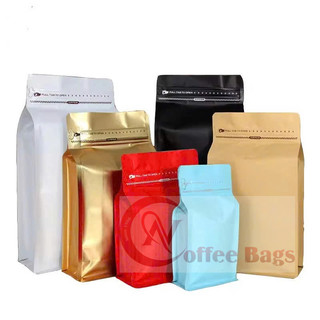 [1kg/size] túi zipper đựng cafe có 8 cạnh đáy vuông [- Màu đỏ - Đen - Trắng, Bạc, Đồng, Xanh Ngọc]