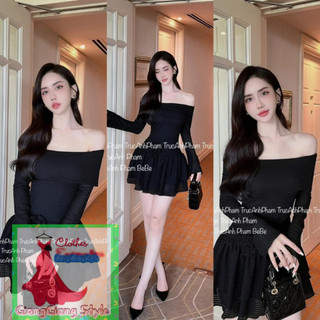 VÁY REN XOPPS TREEXVAI TAY DÀI LOE NHẸ ĐÍNH HOA XOẮN TRÊN NGỰC 051023