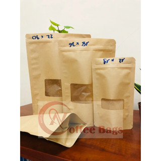 {GIÁ THANH LÝ - 1kg/size} Túi zip giấy kraft đáy đứng cửa sổ (Hàng có sẵn)