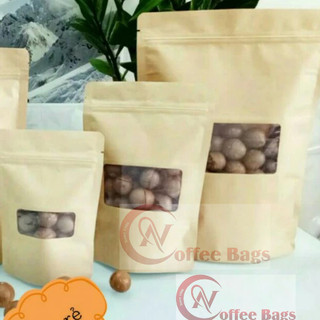 Combo 2kg túi zip giấy kraft cửa sổ đáy đứng