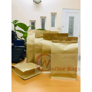 {500gr/size} - túi zipper giấy kraft 8 cạnh không cửa sổ xếp hông đáy vuông