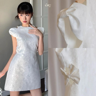 GORG Bowa dress - Đầm gấm hoa vai nơ tiểu thư thanh lịch