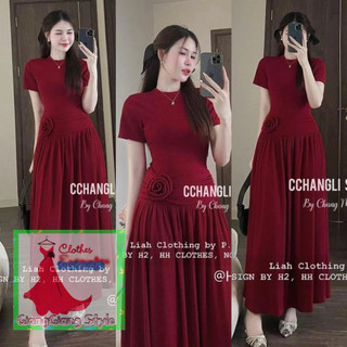 VÁY THUN GÂN XỜ DÀI EO QUẤN ĐÍNH HOA 150424