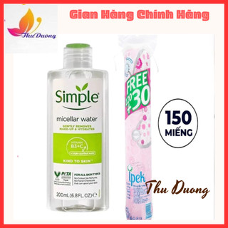Combo Nước tẩy trang Simple 200ml và Bông tẩy trang Ipek 130 miếng