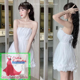 VÁY XÒE XẾP LY NHÚNG 2 DÂY MẢNH 060923