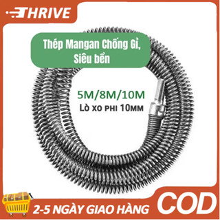 Dây thông tắc cống, thông bồn cầu lò xo INOX siêu bền từ 5m,8m,10m,15m lắp cùng máy khoan đã có đầu nối