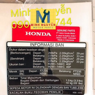 Tem thông số lớn dán yếm khoa lớn xe vario
