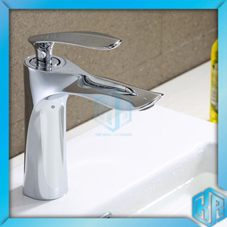  Vòi lavabo bồn rửa mặt nóng lạnh kiểu dáng lá liễu bằng đồng mạ inox 20cm dành cho bàn đá - Đủ dây 