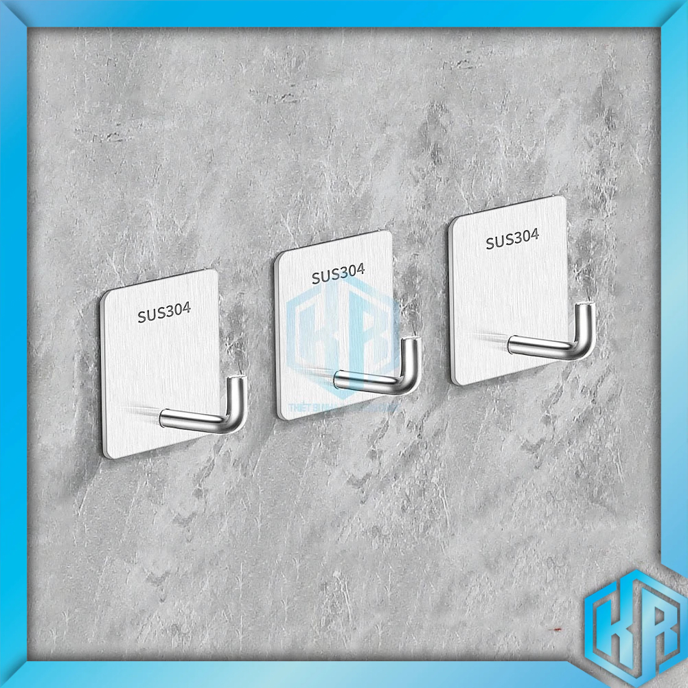 Móc Dán Tường Inox, Móc Treo Đồ  Dán Tường Inox Với Miếng Dán 3M Siêu Dính, Móc Chống Gỉ, Chống Nước