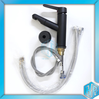 Vòi lavabo nóng lạnh dây kéo rút inox 304 cao cấp màu đen sang trọng tiện dụng, siêu bền - QM0047