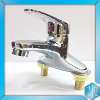  Vòi bồn rửa mặt lavabo nóng lạnh 2 chân bằng đồng đúc với lớp mạ màu bạc cùng công nghệ siêu tiết kiệm nước chống bắn 