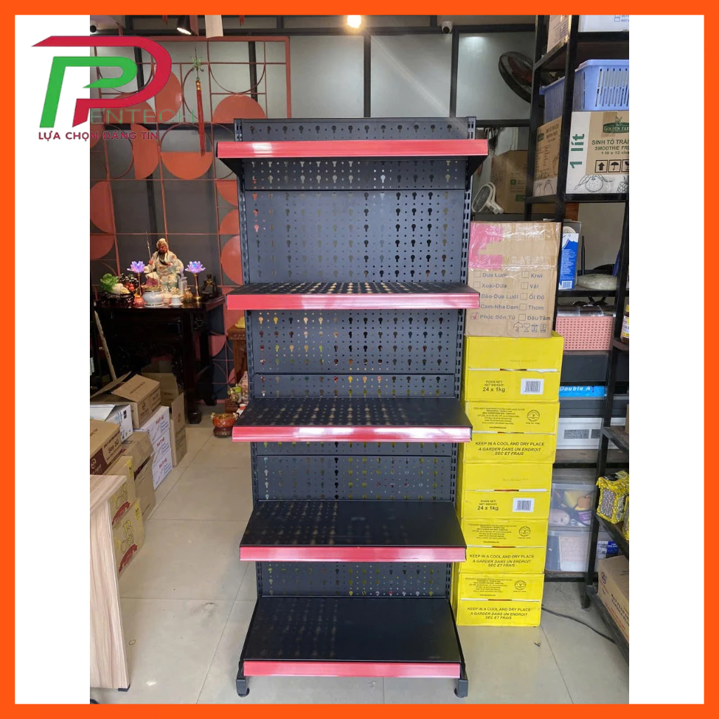 Kệ siêu thị đơn (1 mặt) Dài 70  x Rộng 35 x Cao 180 x 5 tầng, kệ siêu thị màu đen