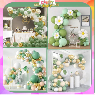 Set bóng bay trang trí sinh nhật, thôi nôi cho bé trai bé gái, người lớn tone xanh siêu xinh tặng kèm bơm, băng dính