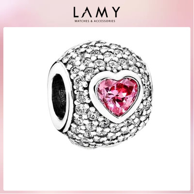 Charm bạc LAMY Đá tròn trái tim hồng Captivating Pavé Heart 1229
